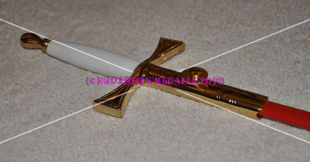 Rose Croix Sword - Gilt with White Grip & Red Scabbard - 900mm - Click Image to Close